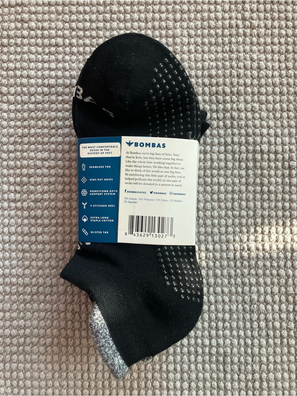 Bombas Gripper Ankle Sock (M) 4-Pack NWT - Black w Grey Ankle Back Hem - Picture 4 of 5